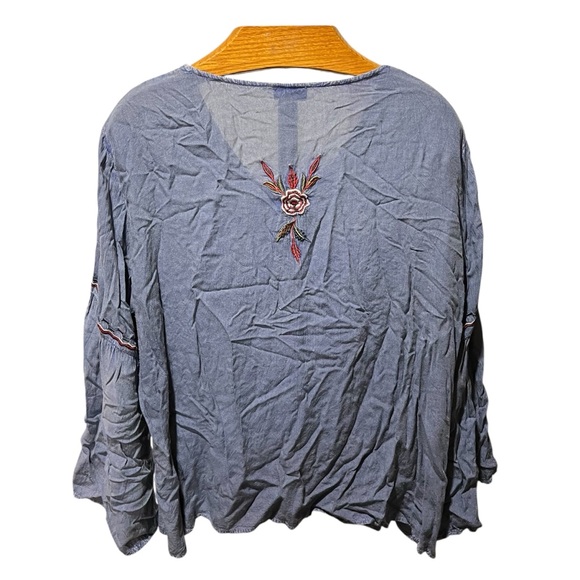 Scully Blue Floral Embroidered Blouse Bohemian Western 2X - Picture 4 of 10